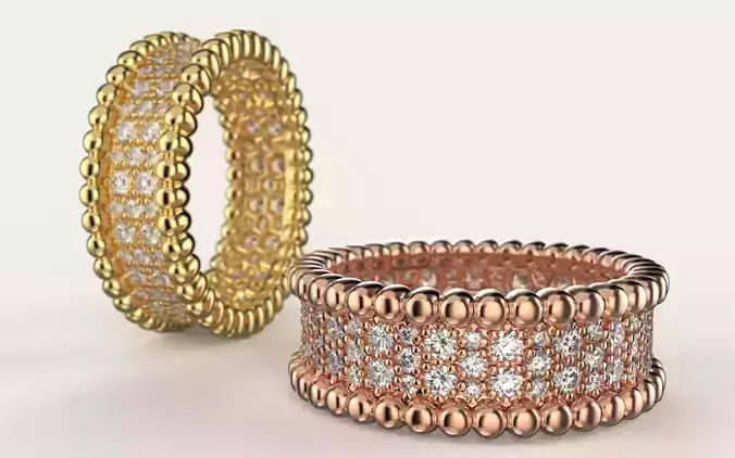 Van Cleef - Perlee diamonds ring 3 rows 3D print model