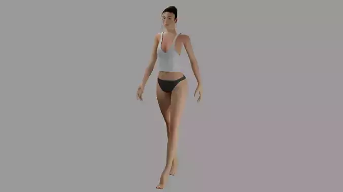Female Character In Shorts And Top Walking