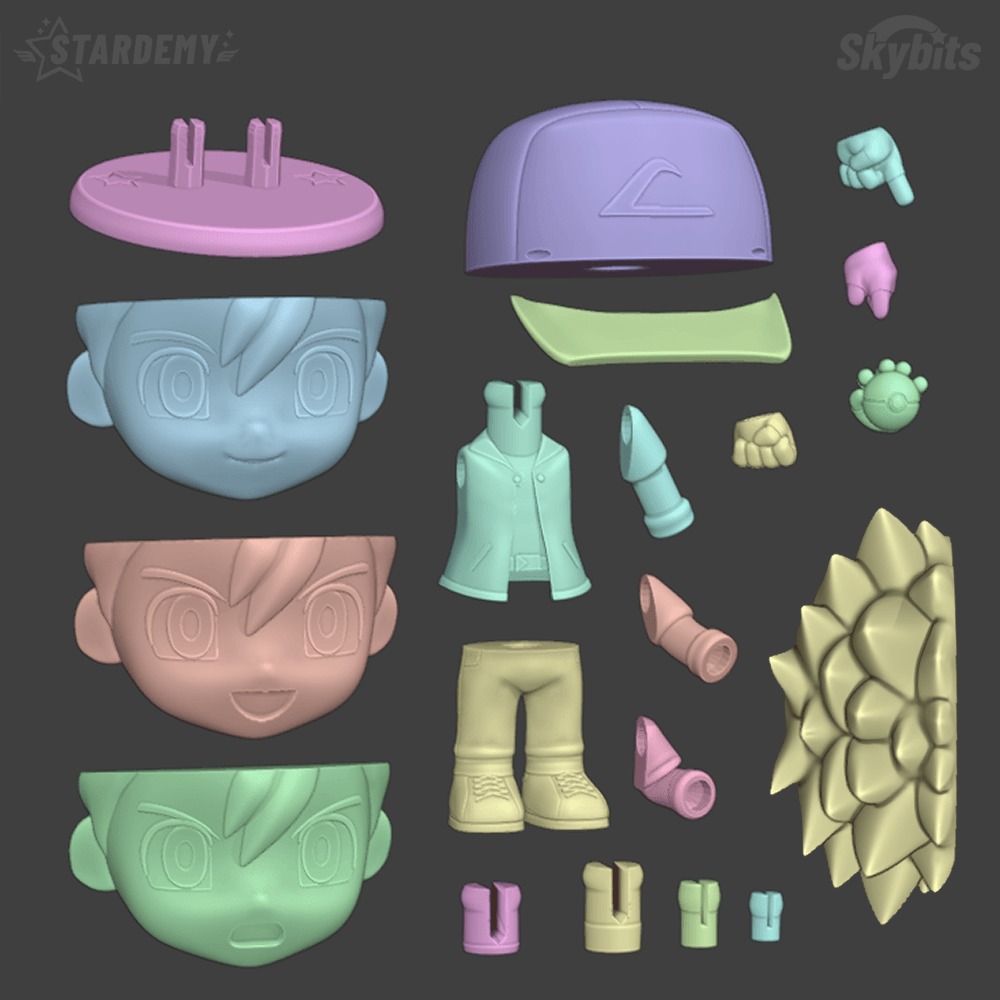 Ash Ketchum Chibi Articulated Swappable Heads 3D print model_7