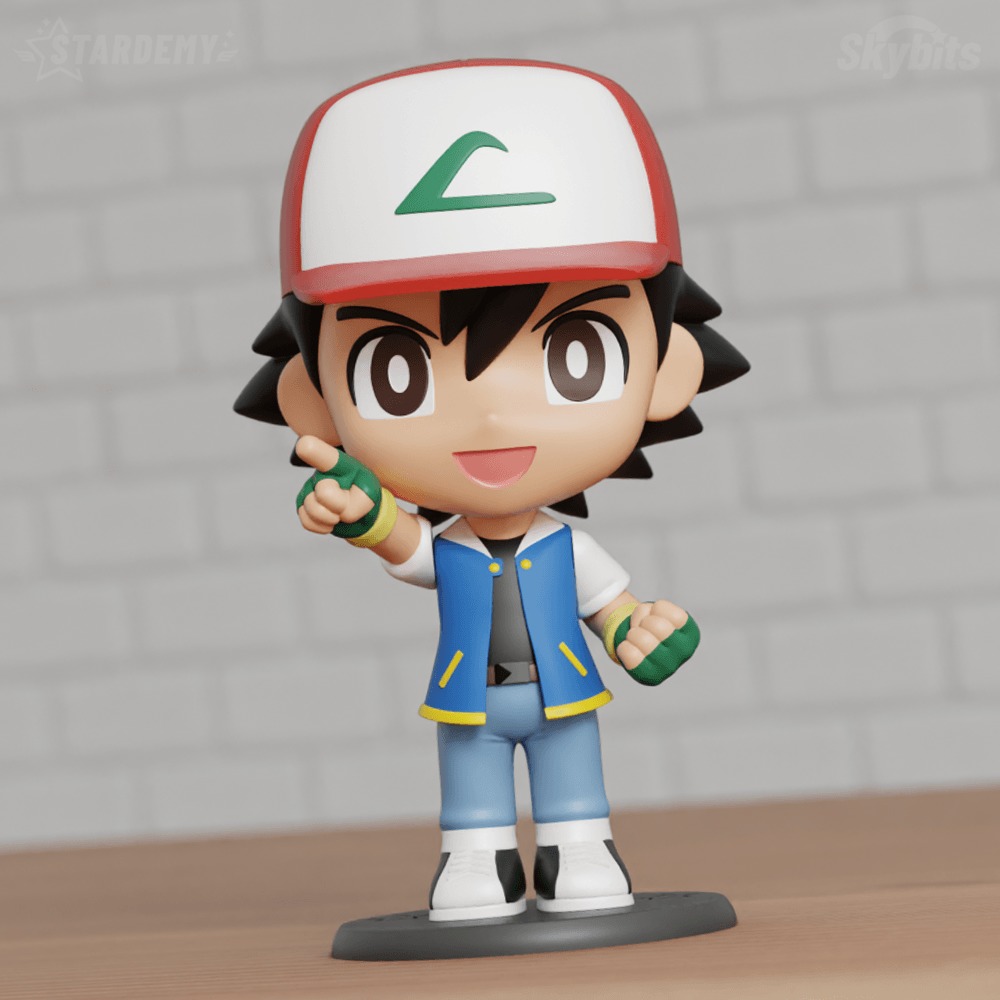Ash Ketchum Chibi Articulated Swappable Heads 3D print model_4