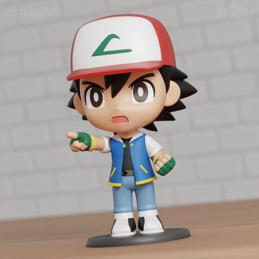 Ash Ketchum Chibi Articulated Swappable Heads 3D print model_3
