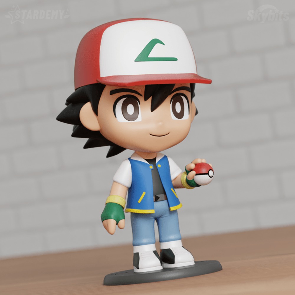 Ash Ketchum Chibi Articulated Swappable Heads 3D print model_5