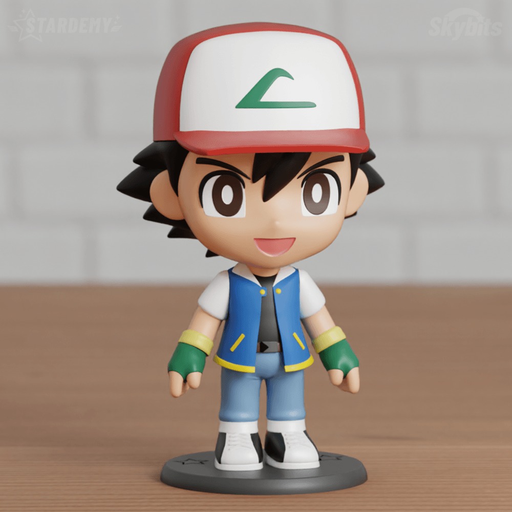 Ash Ketchum Chibi Articulated Swappable Heads 3D print model_1