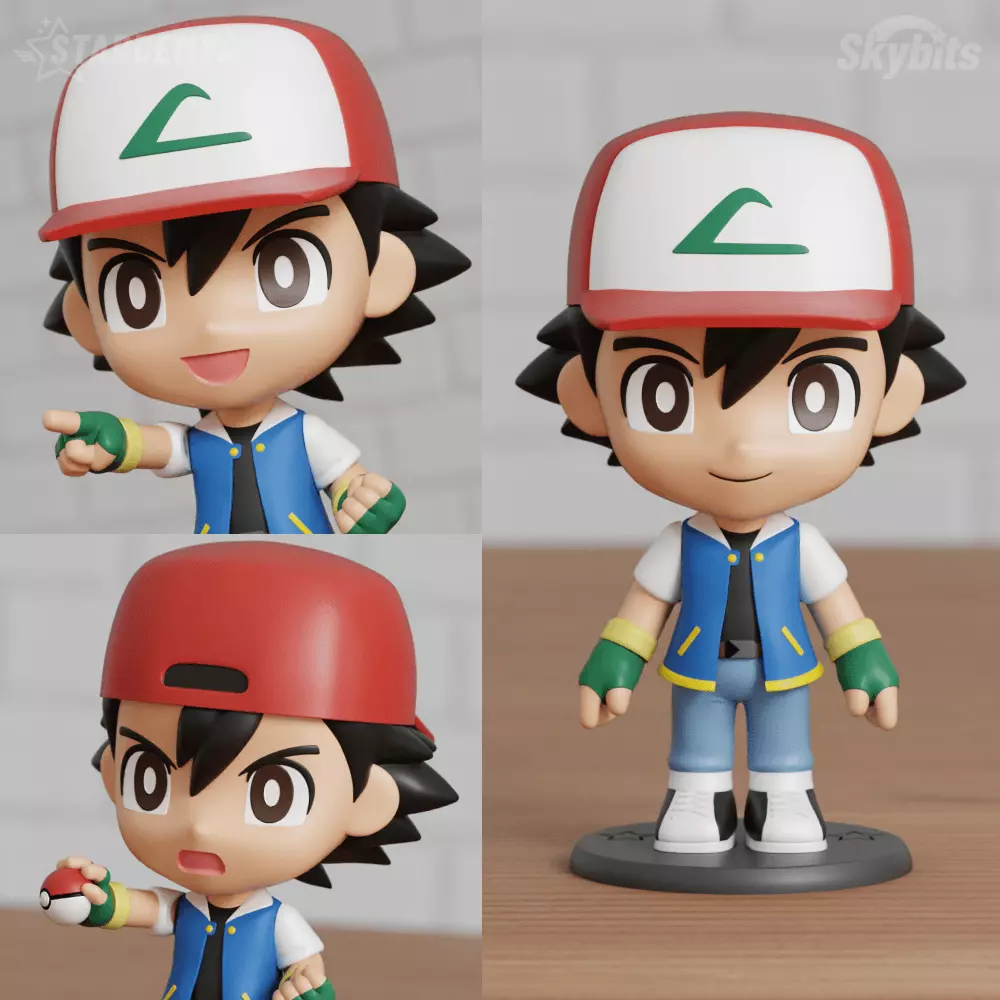 Ash Ketchum Chibi Articulated Swappable Heads 3D print model_0