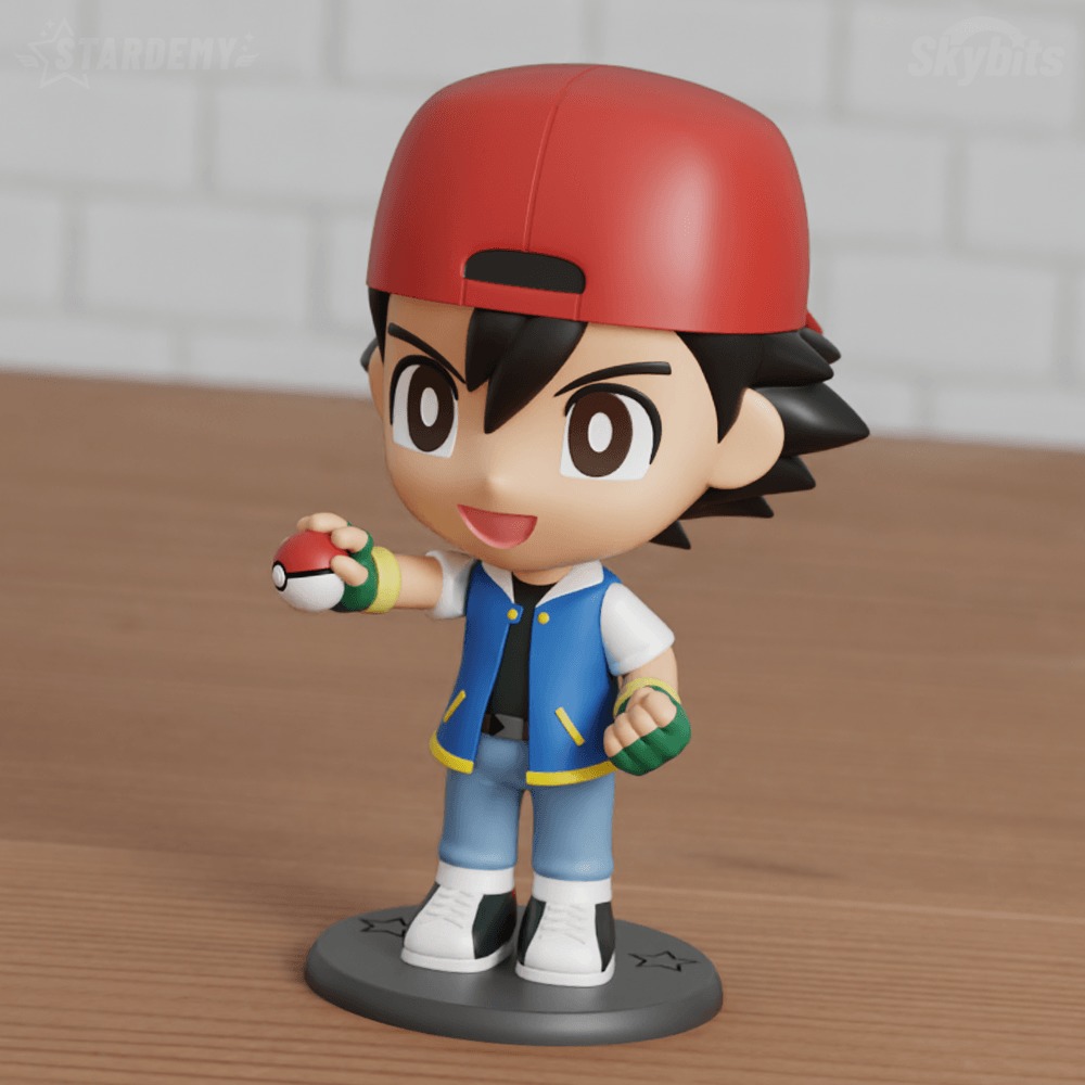 Ash Ketchum Chibi Articulated Swappable Heads 3D print model_2