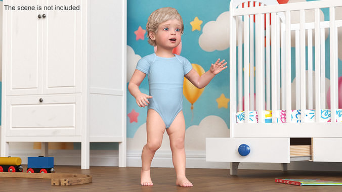 Boy Aged 1 Year in Bodysuit Rigged 3D model 2