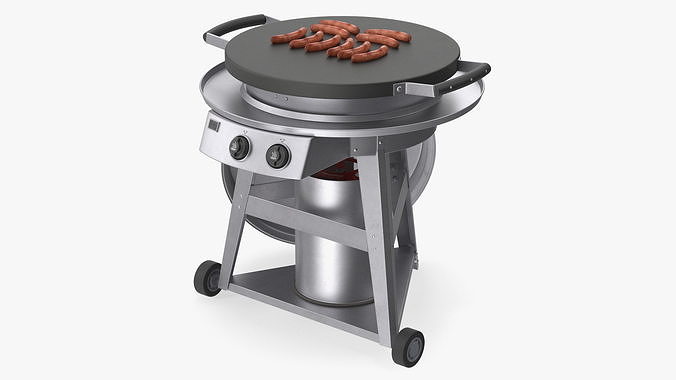 Professional Grill Cart with Fried Sausages 3D model 6