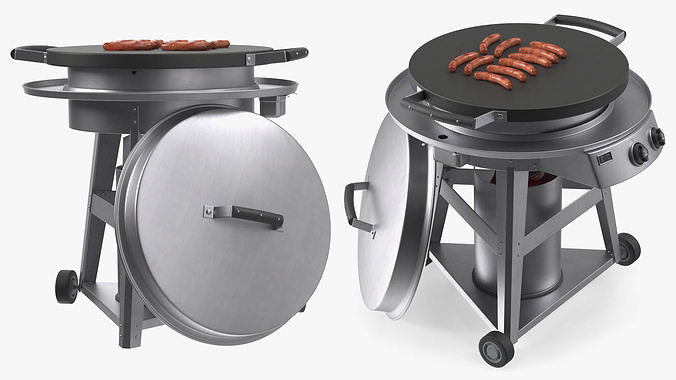 Professional Grill Cart with Fried Sausages 3D model 7