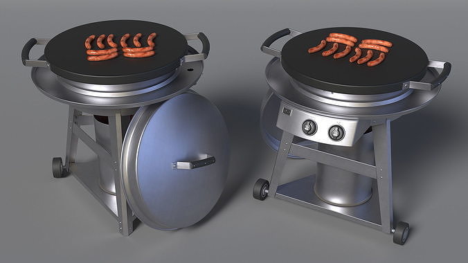 Professional Grill Cart with Fried Sausages 3D model 4