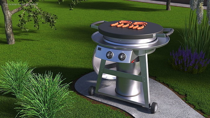 Professional Grill Cart with Fried Sausages 3D model 2