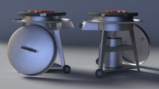 Professional Grill Cart with Fried Sausages 3D model 5