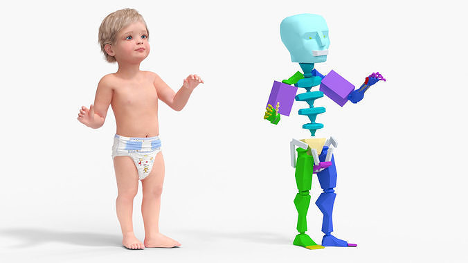 Boy Aged 1 Year in Diaper Rigged 3D model 6