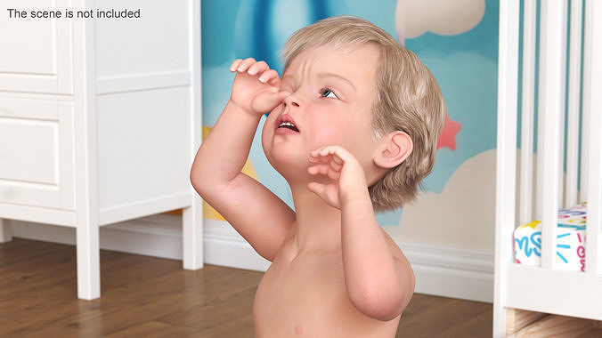 Boy Aged 1 Year in Diaper Rigged 3D model 3