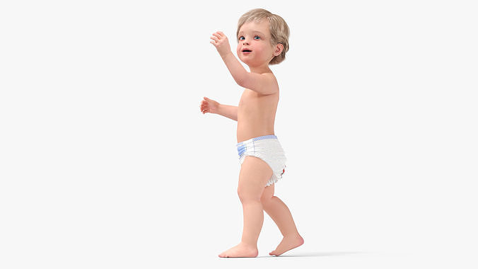 Boy Aged 1 Year in Diaper Rigged 3D model 5