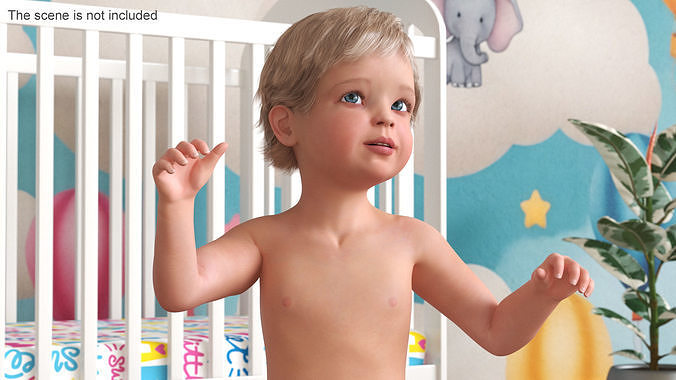 Boy Aged 1 Year in Diaper Rigged 3D model 2
