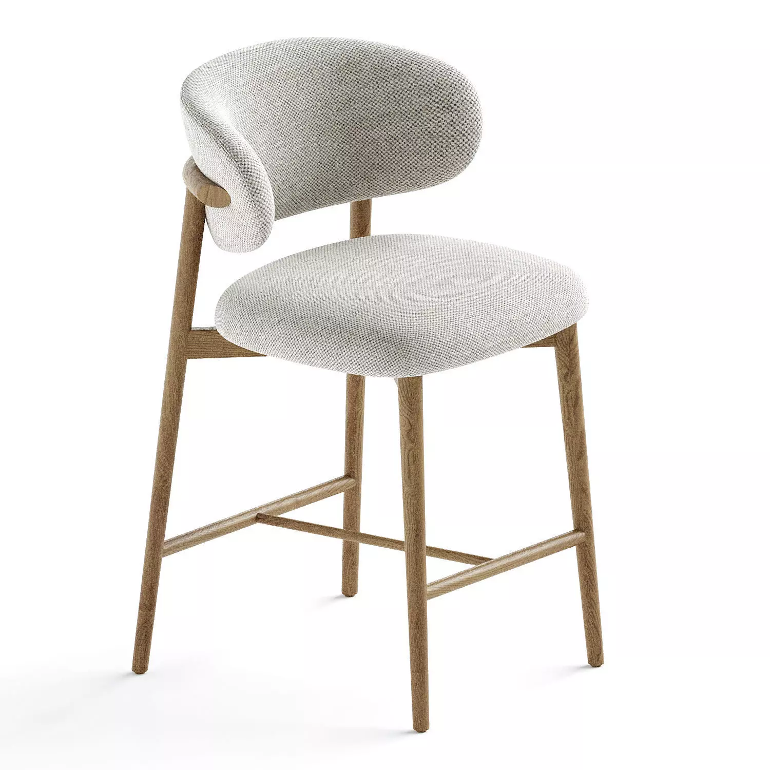 Curved Linen Backrest Bar Stools 3D model_0