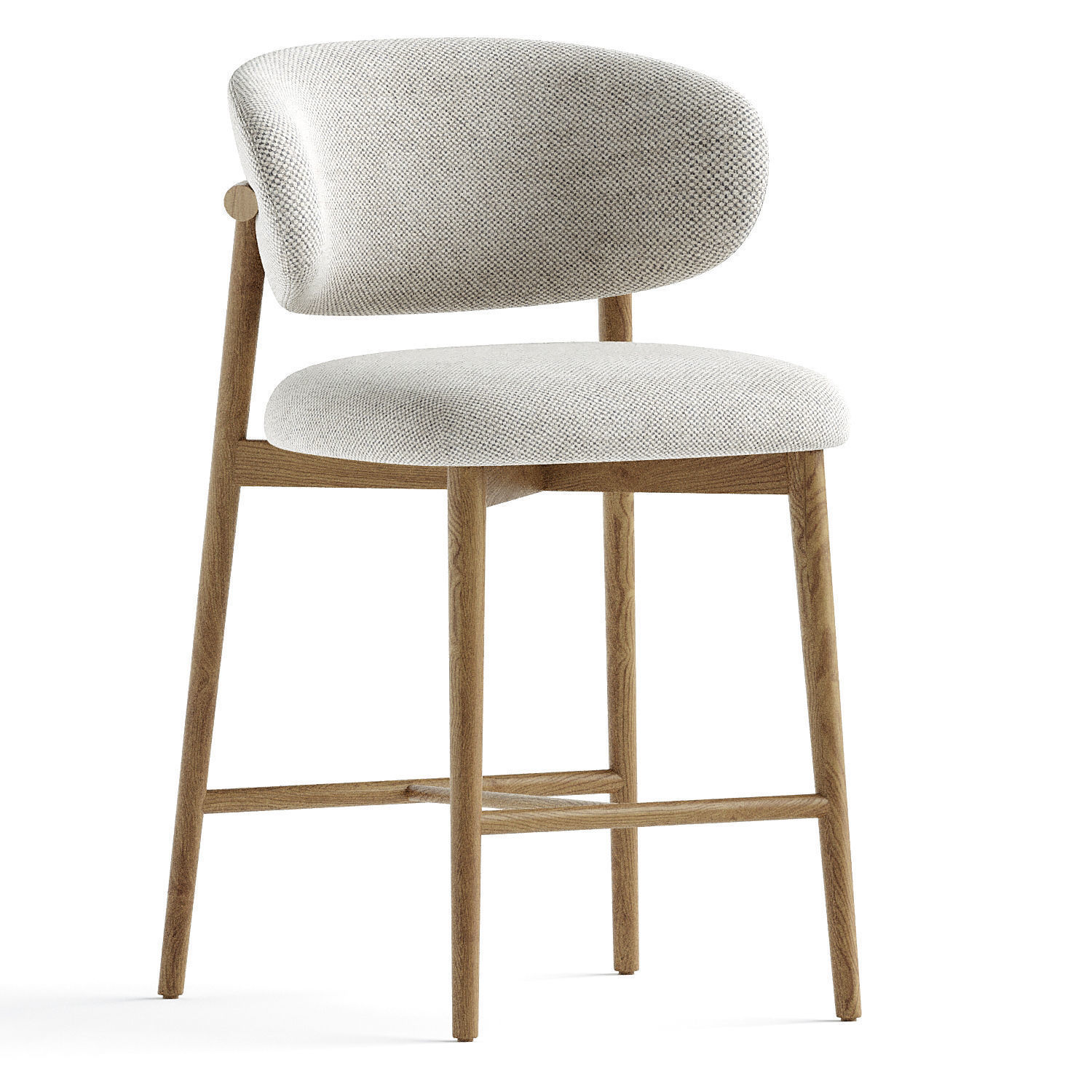 Curved Linen Backrest Bar Stools 3D model_2