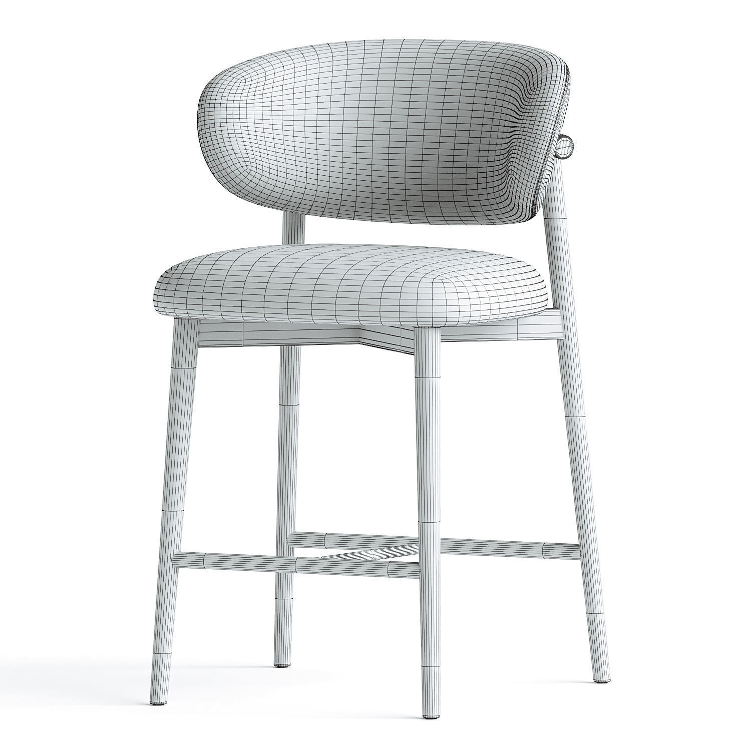 Curved Linen Backrest Bar Stools 3D model_1