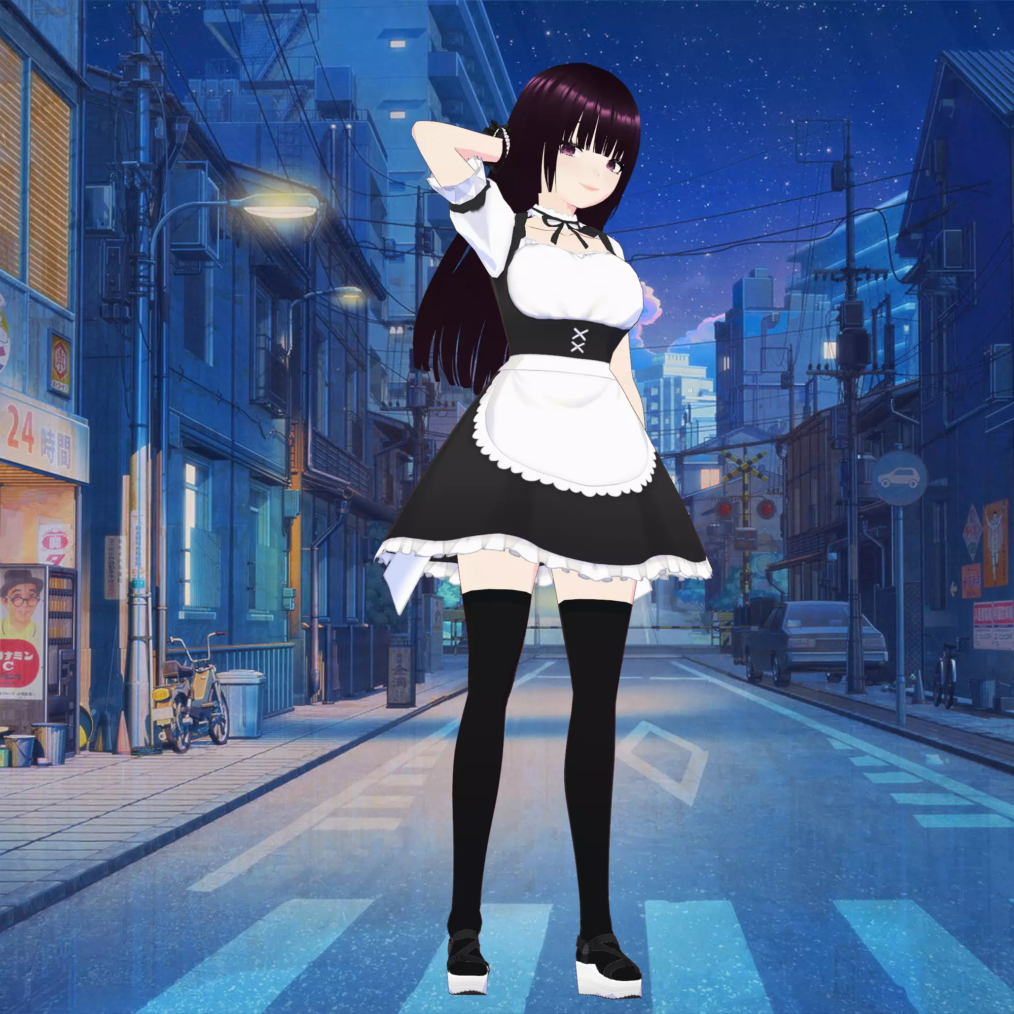 Anime Maid Rigged Character Model - VR Chat 3D model_0