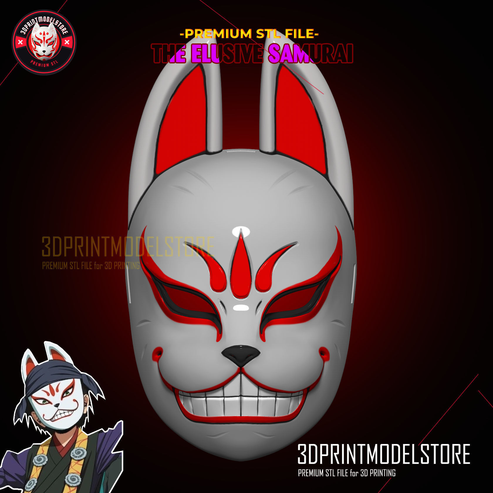 Genba Kazama Cosplay Mask - The Elusive Samurai Fox Mask 3D print model_1