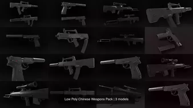 Low Poly Chinese Weapons Pack 3D Model Collection