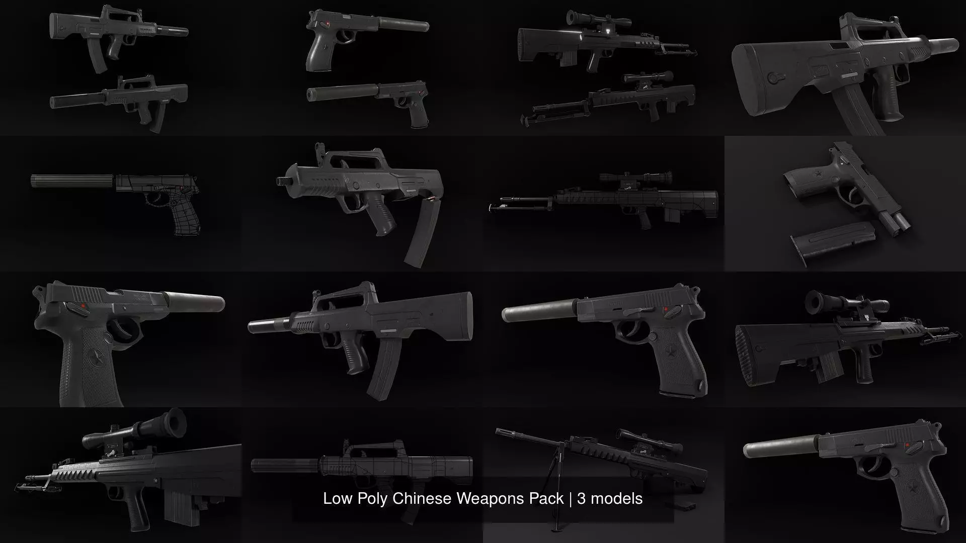 Low Poly Chinese Weapons Pack 3D Model Collection_0