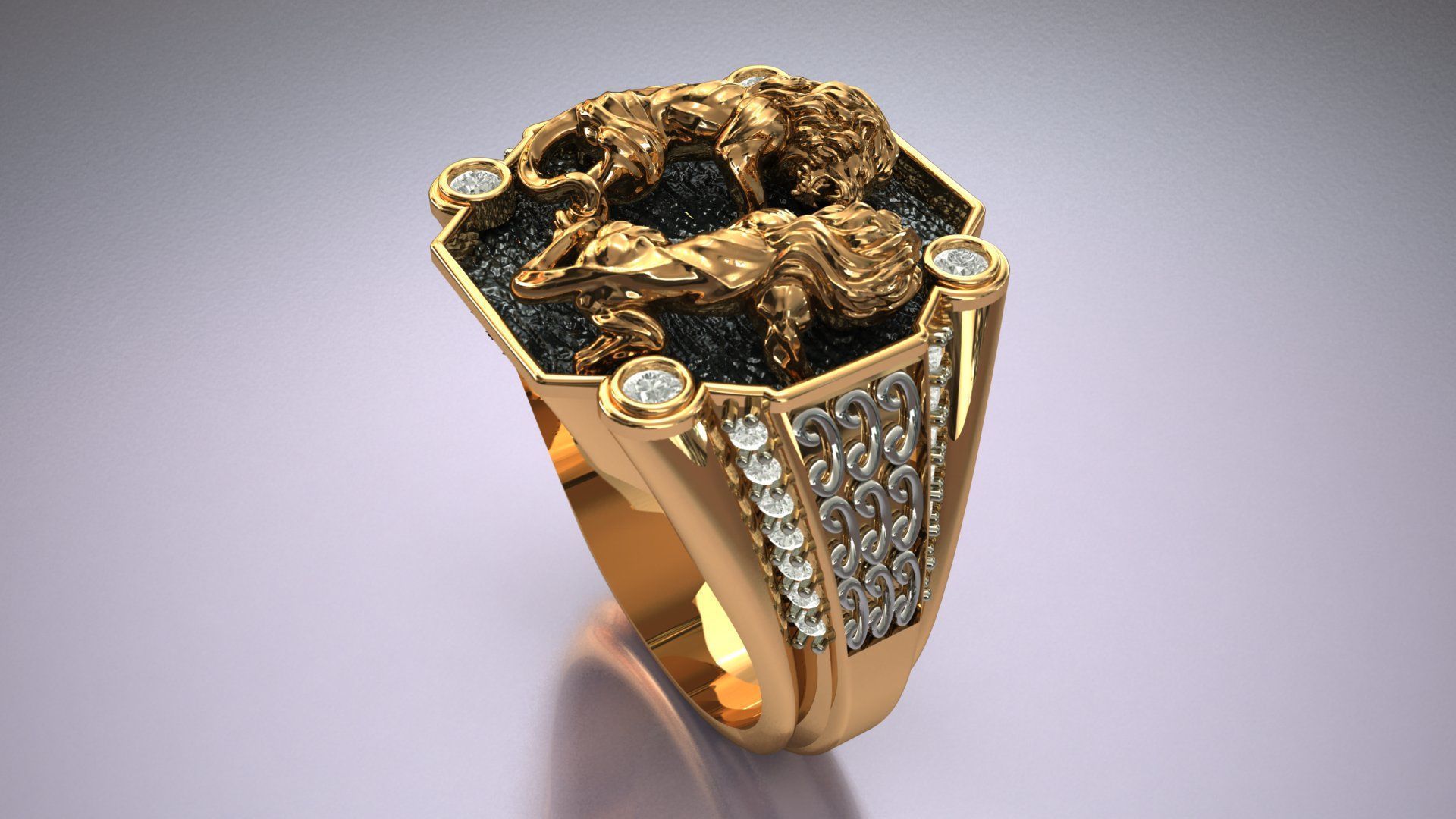 Lion Two Ring  3D print model 3D print model_6