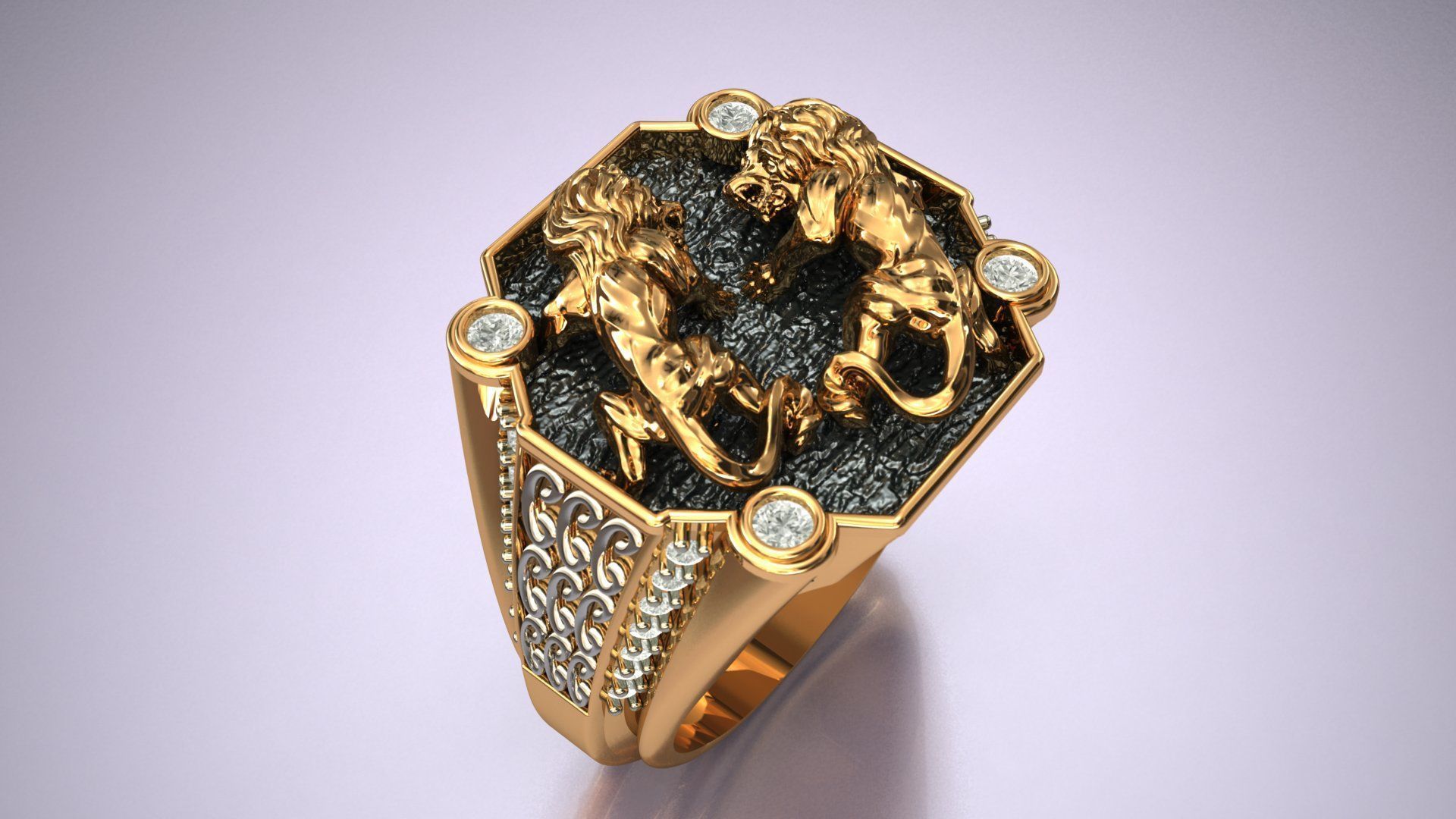 Lion Two Ring  3D print model 3D print model_8