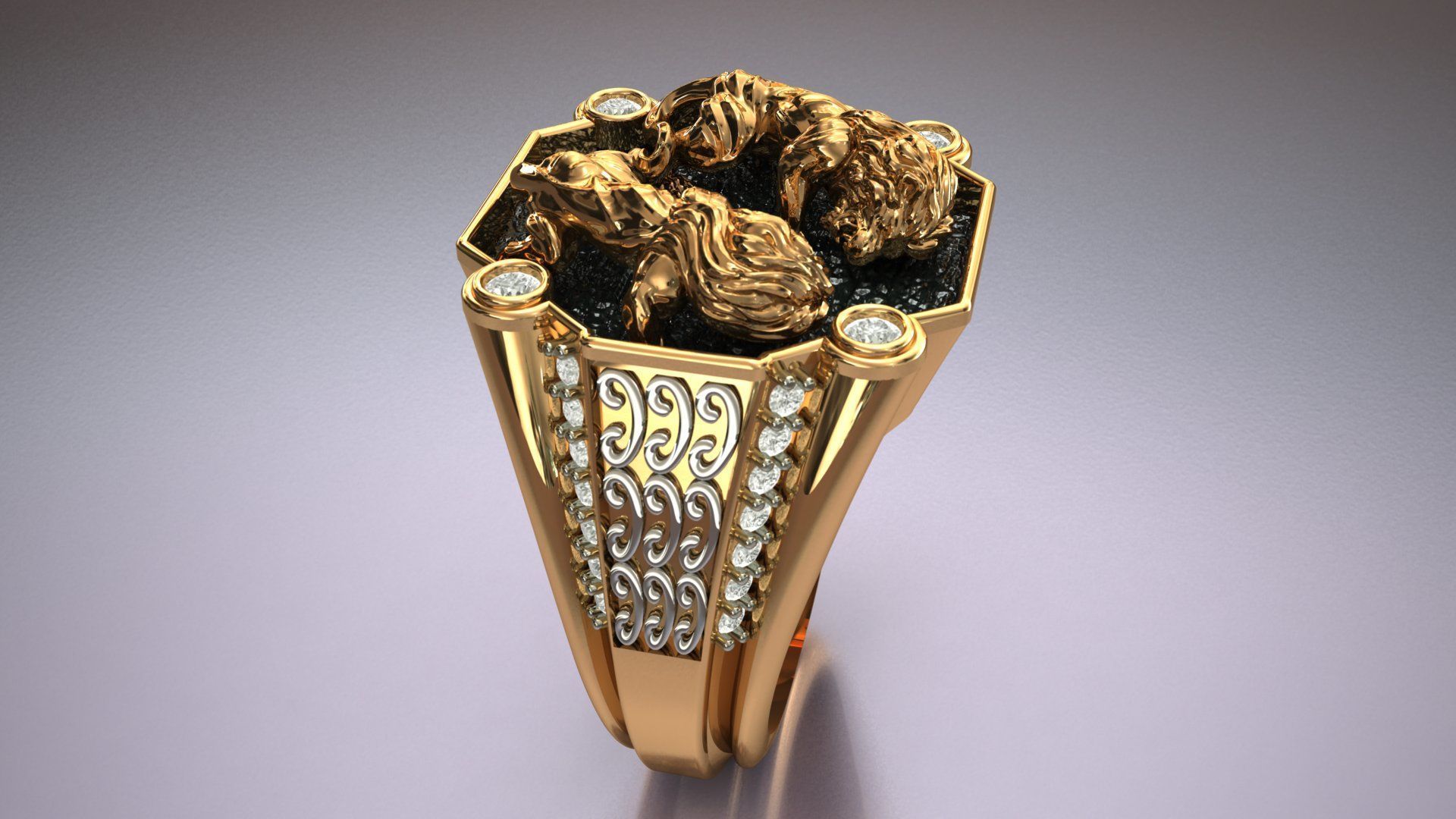 Lion Two Ring  3D print model 3D print model_3