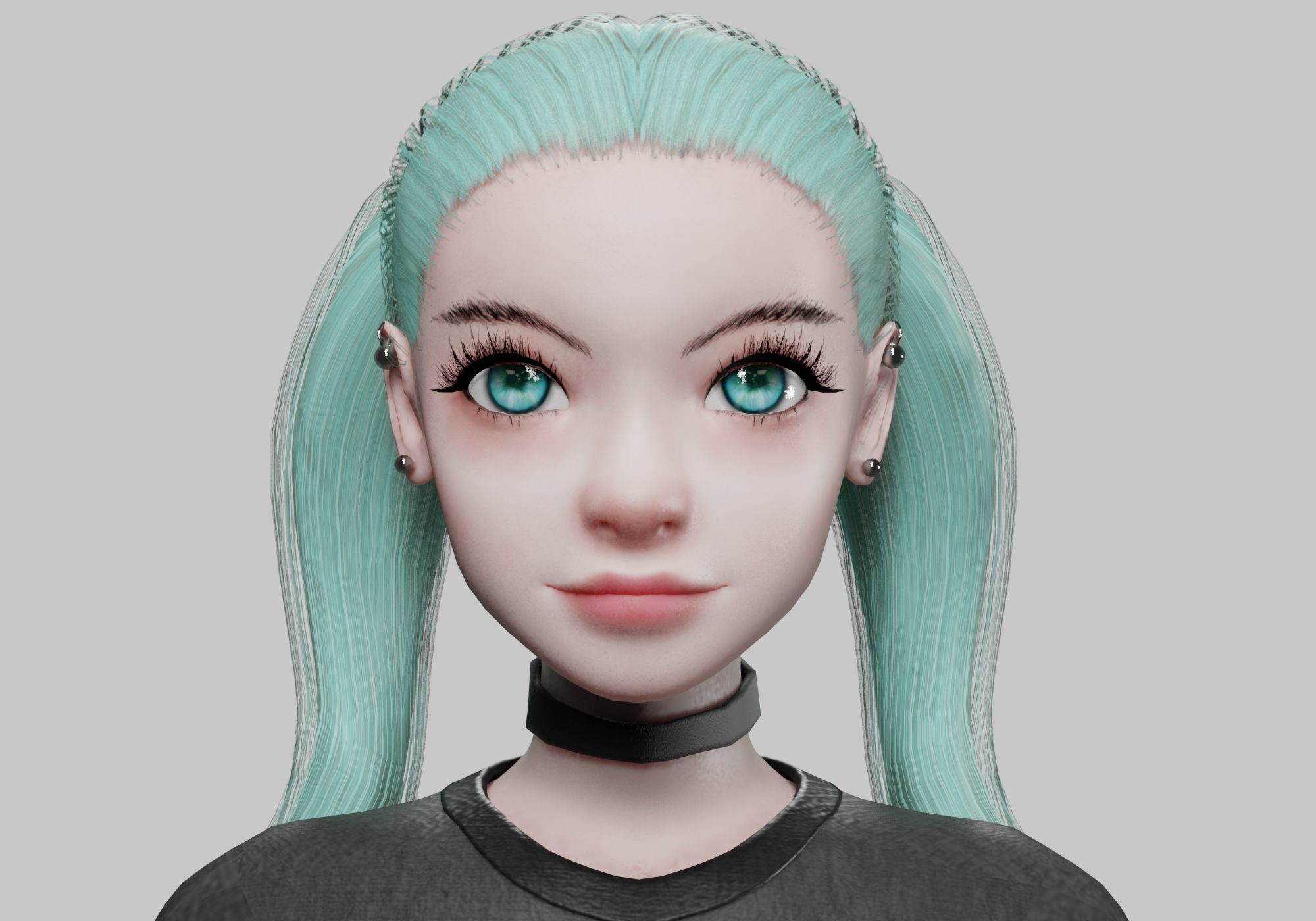 stylized futuristic girl Low-poly 3D model_1