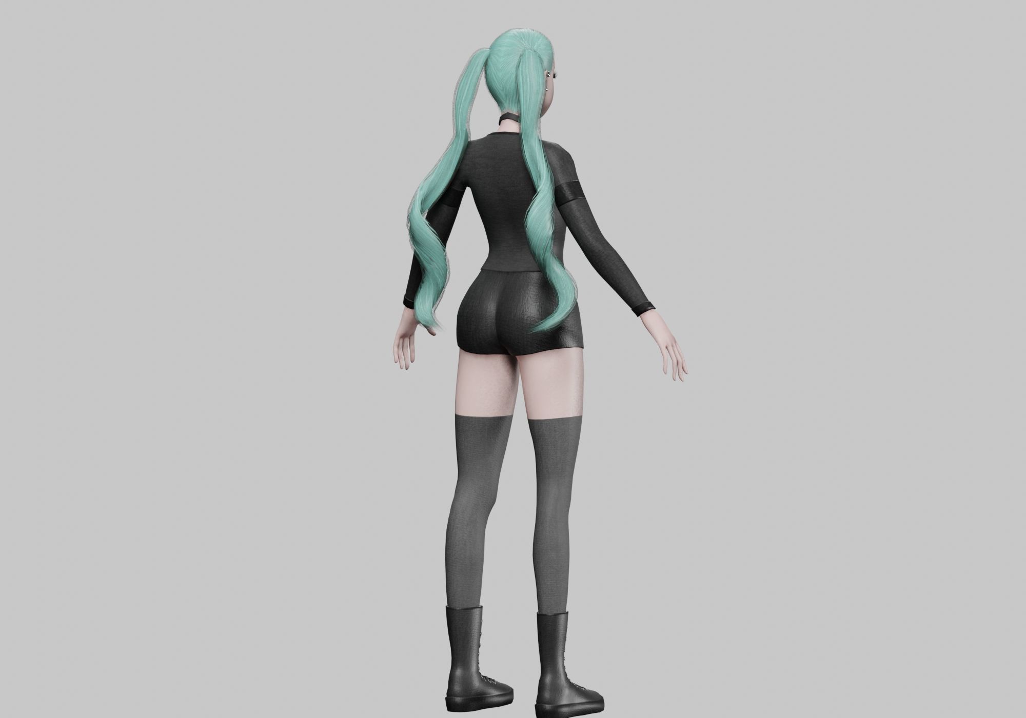 stylized futuristic girl Low-poly 3D model_6