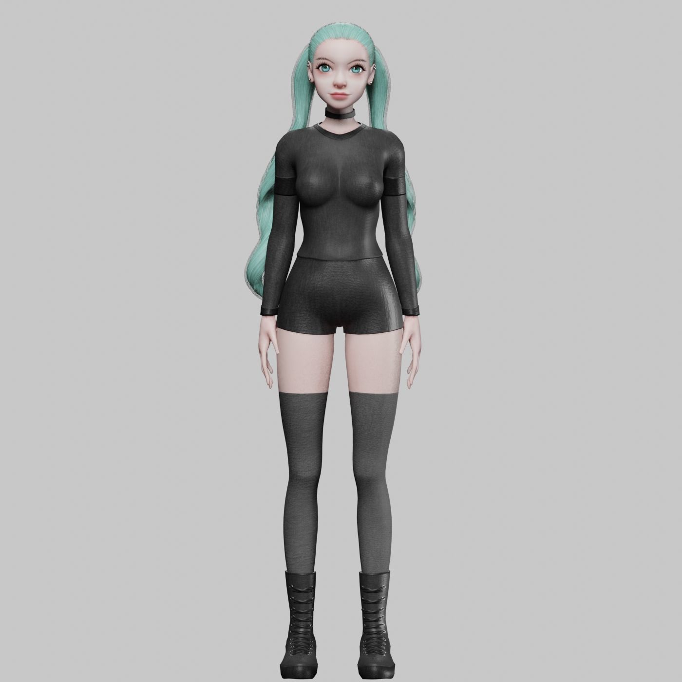 stylized futuristic girl Low-poly 3D model_2
