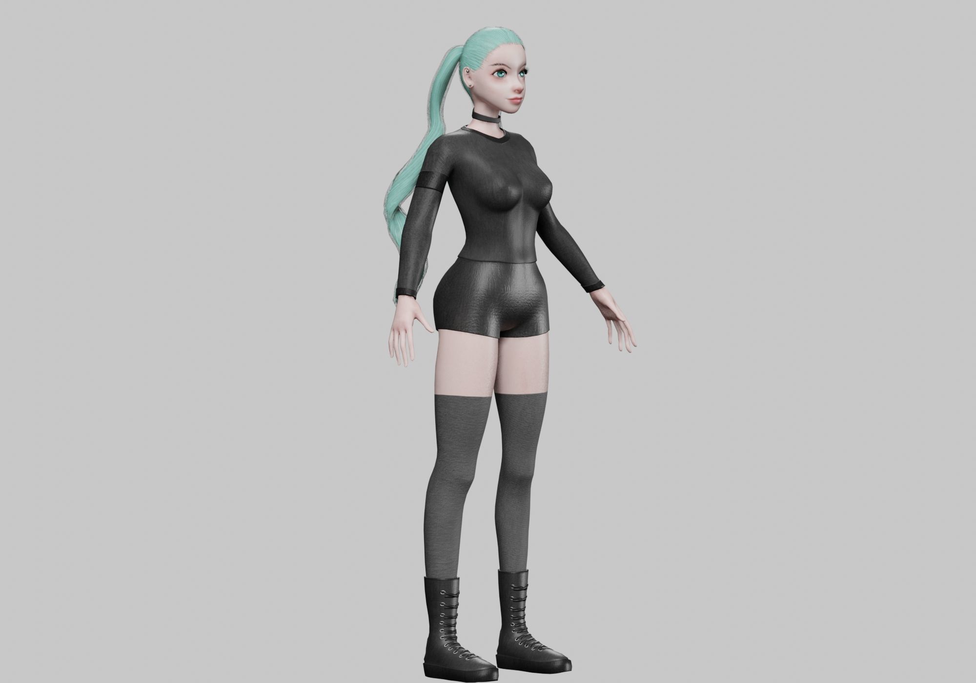 stylized futuristic girl Low-poly 3D model_4
