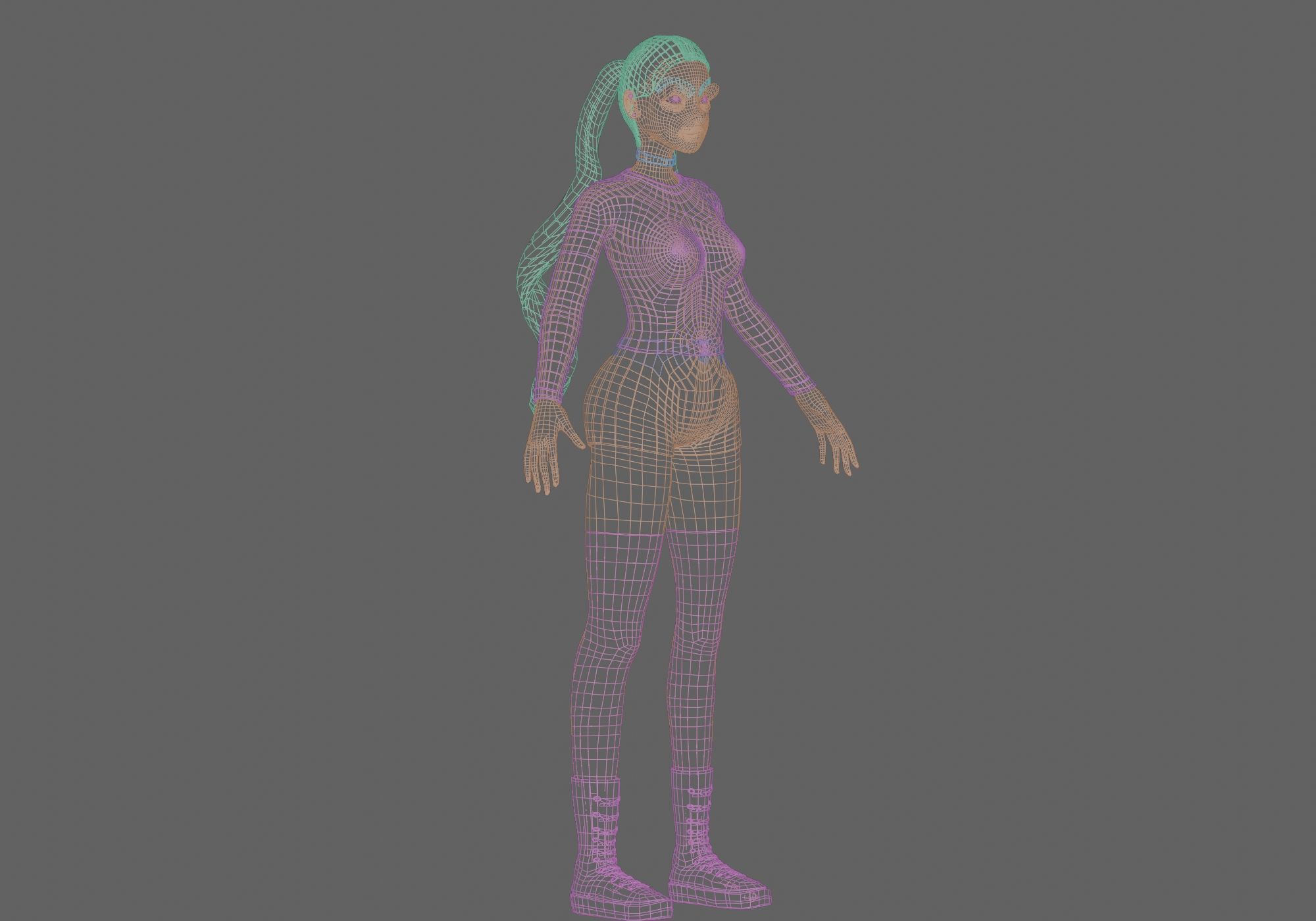 stylized futuristic girl Low-poly 3D model_11