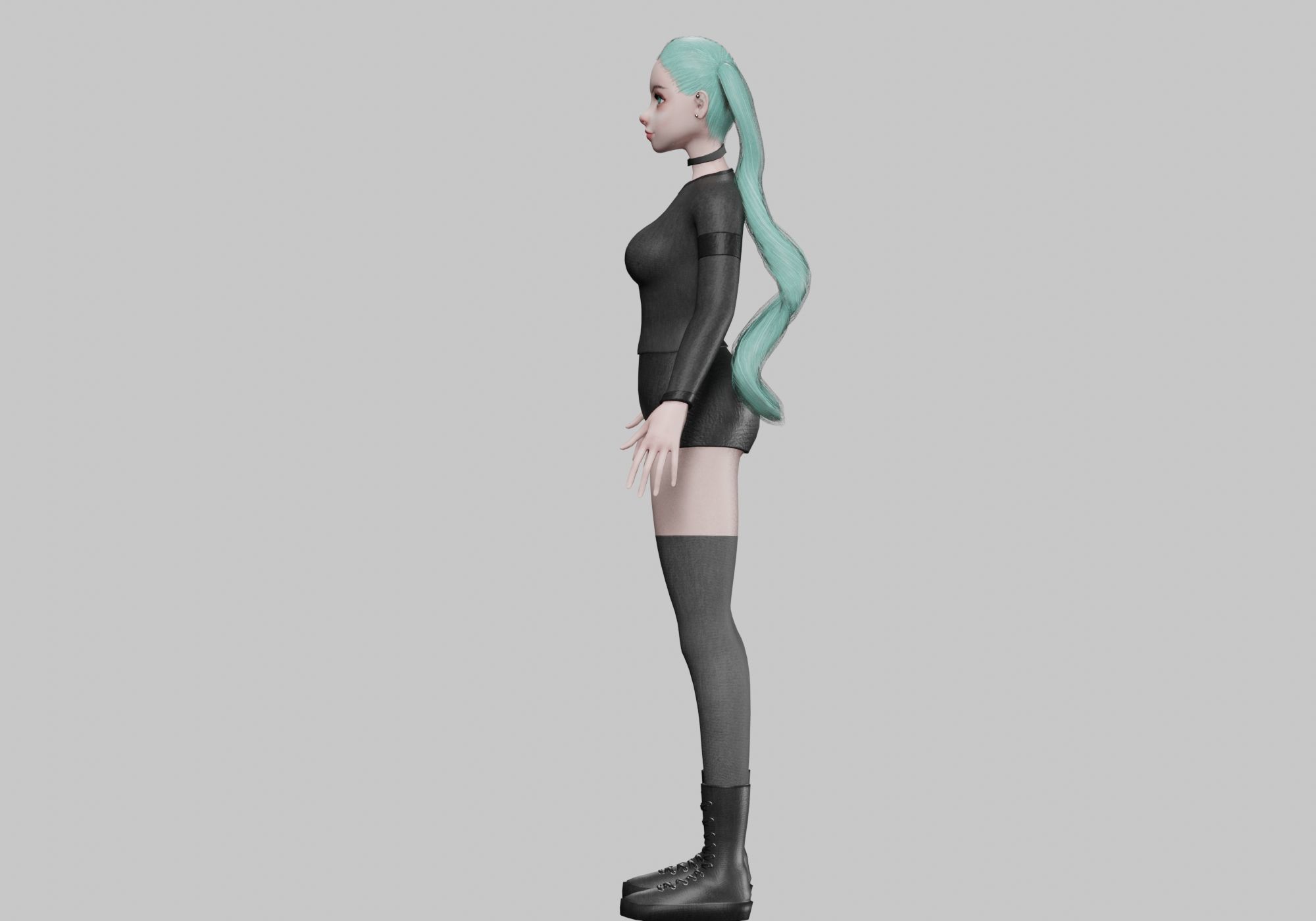stylized futuristic girl Low-poly 3D model_8