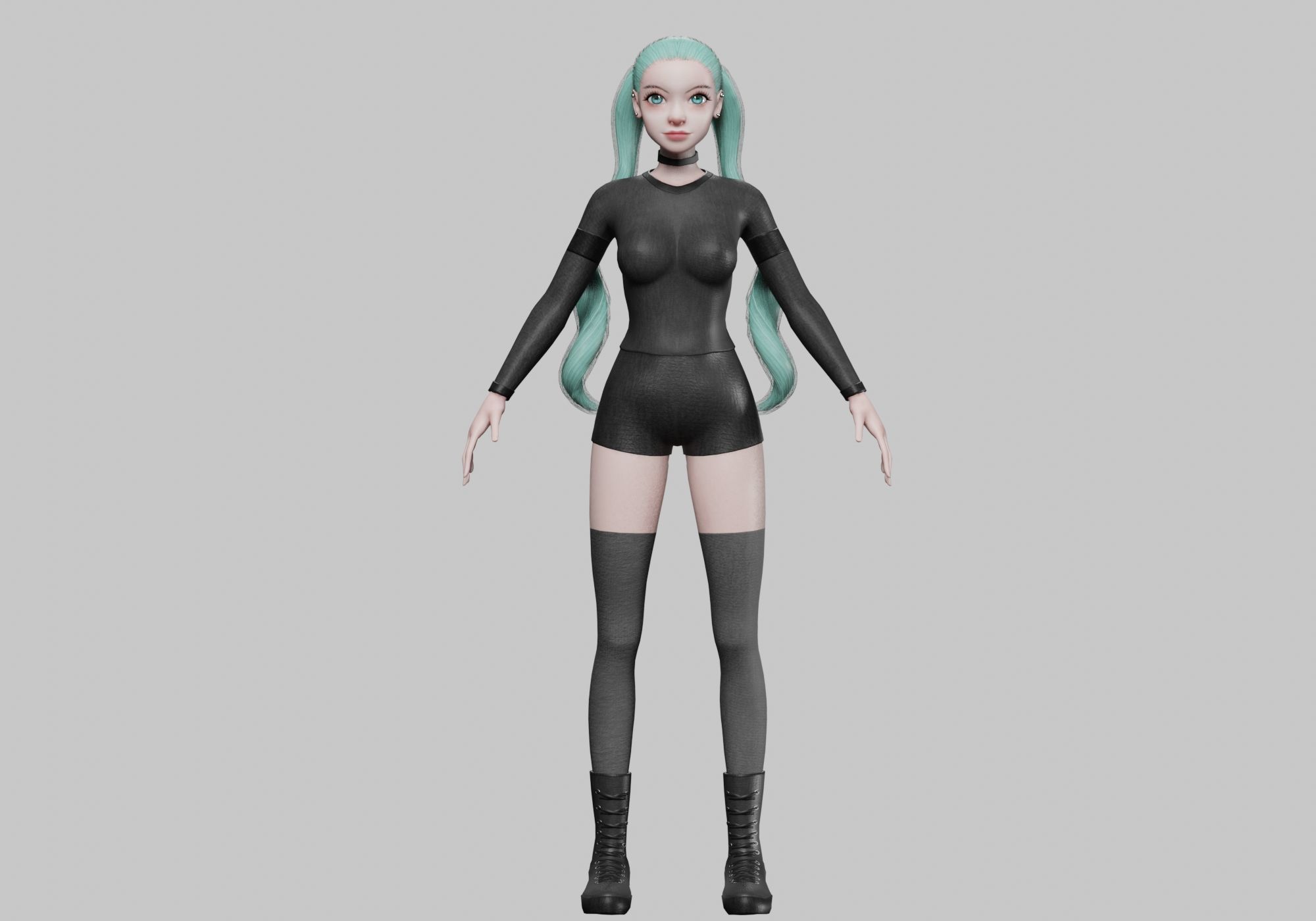 stylized futuristic girl Low-poly 3D model_3