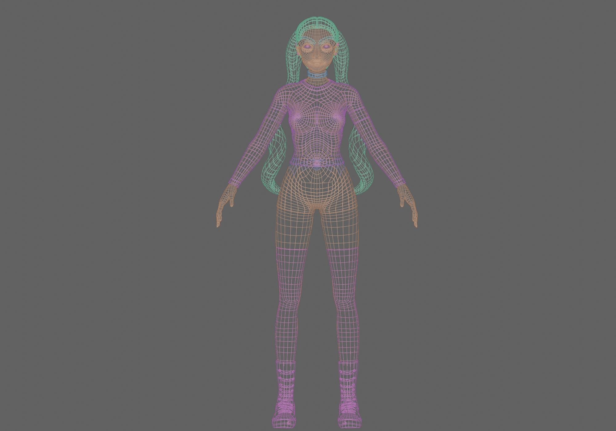 stylized futuristic girl Low-poly 3D model_10