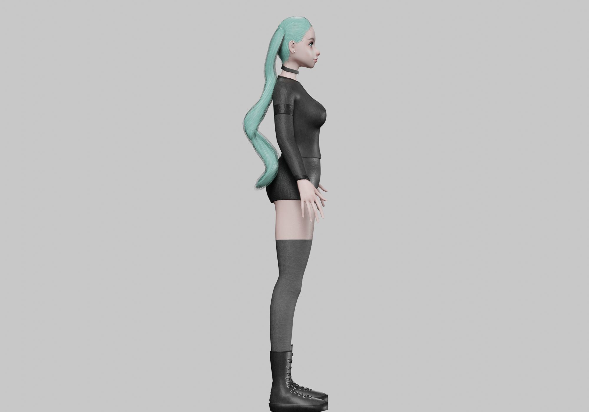 stylized futuristic girl Low-poly 3D model_5