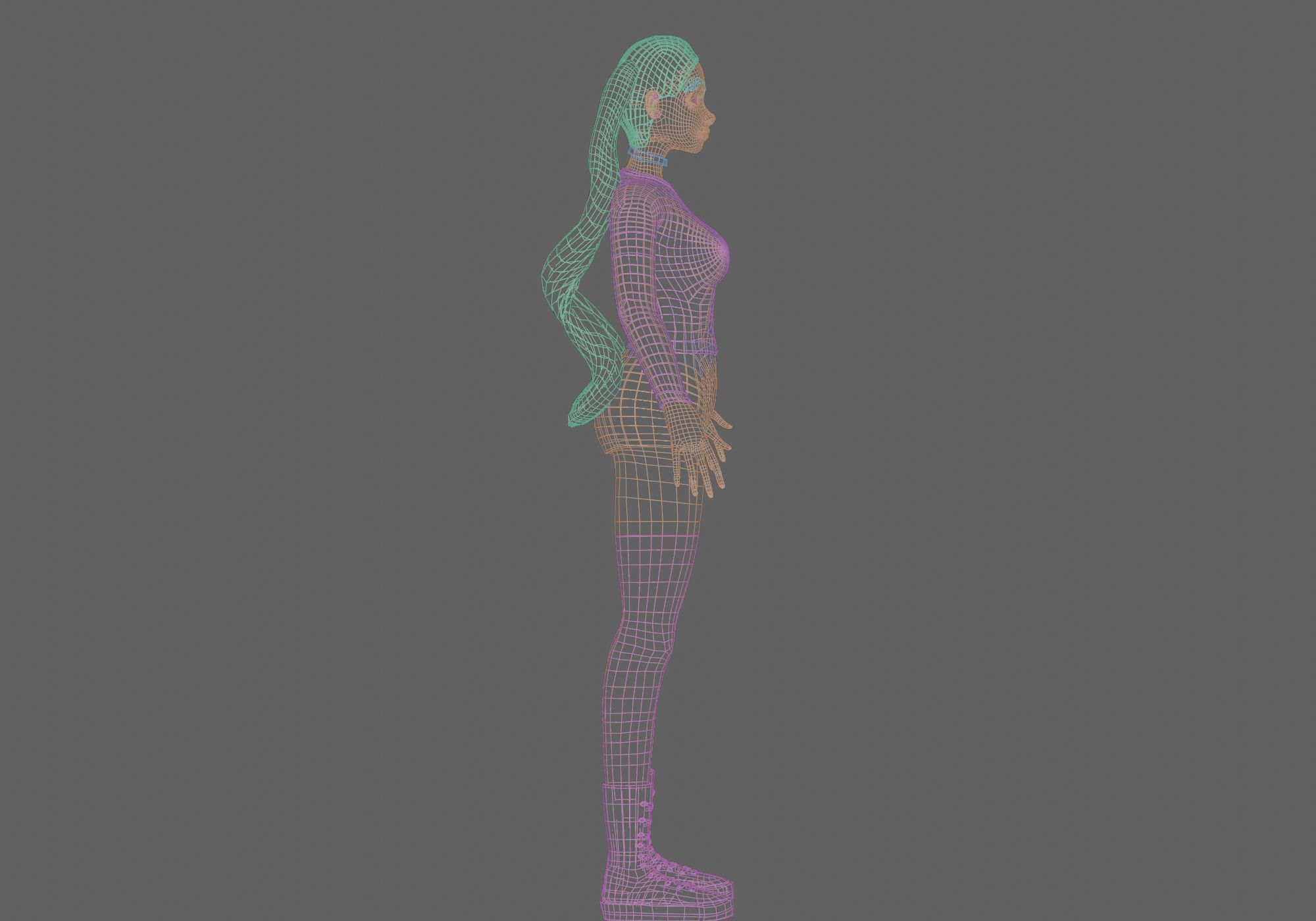 stylized futuristic girl Low-poly 3D model_12