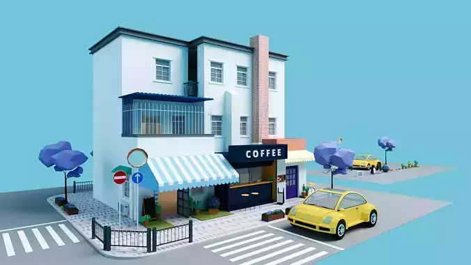low poly coffee shop