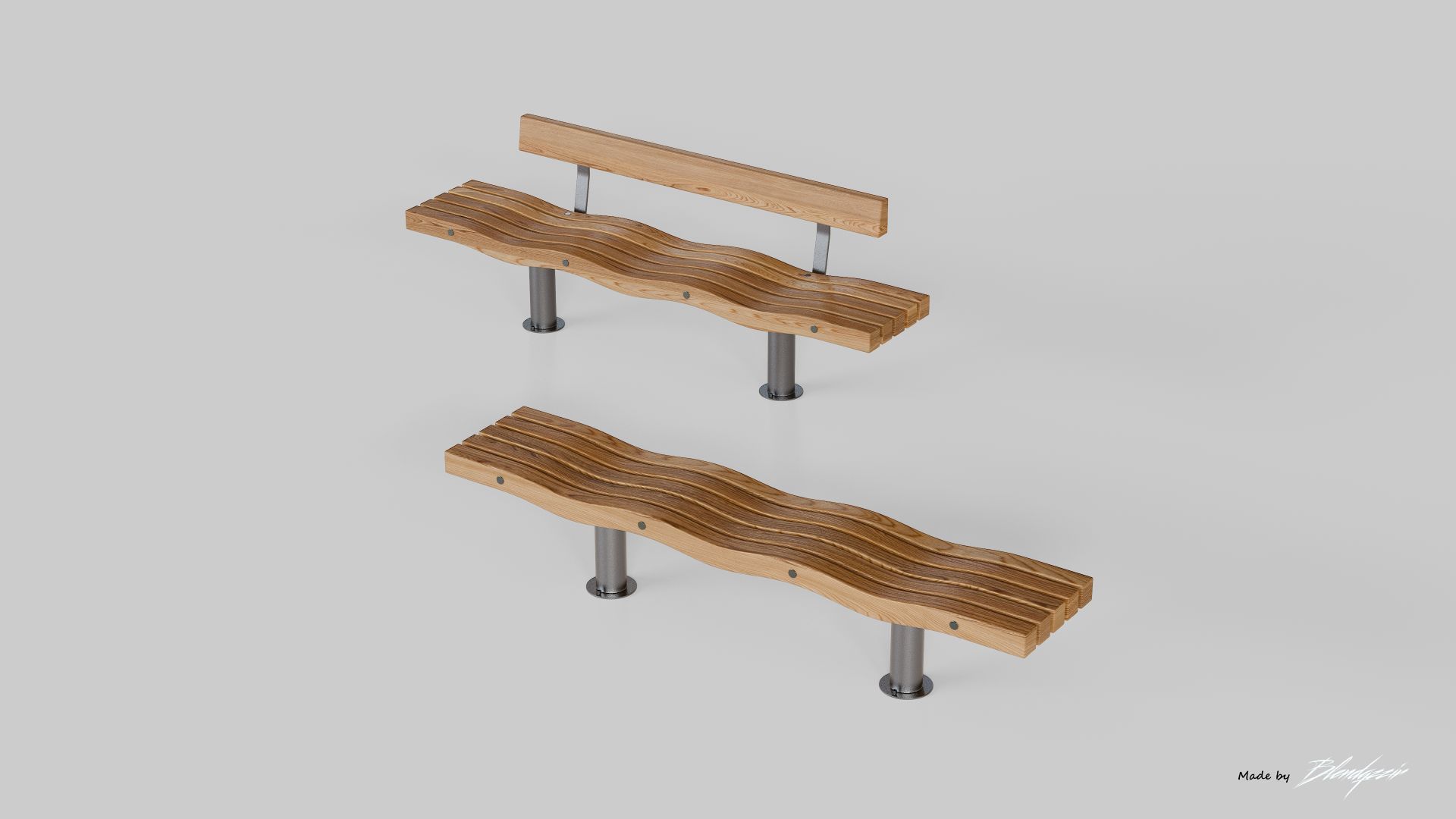 SERPENTINE FIVE SLAT BENCH AND SEAT 3D model_2