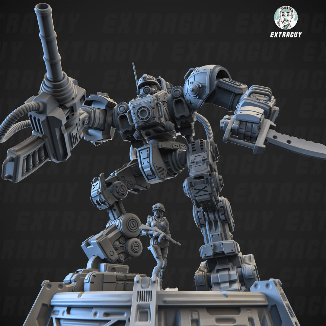 Iron Joe Fighting Mech Poseable Set 100mm 3D print model_2