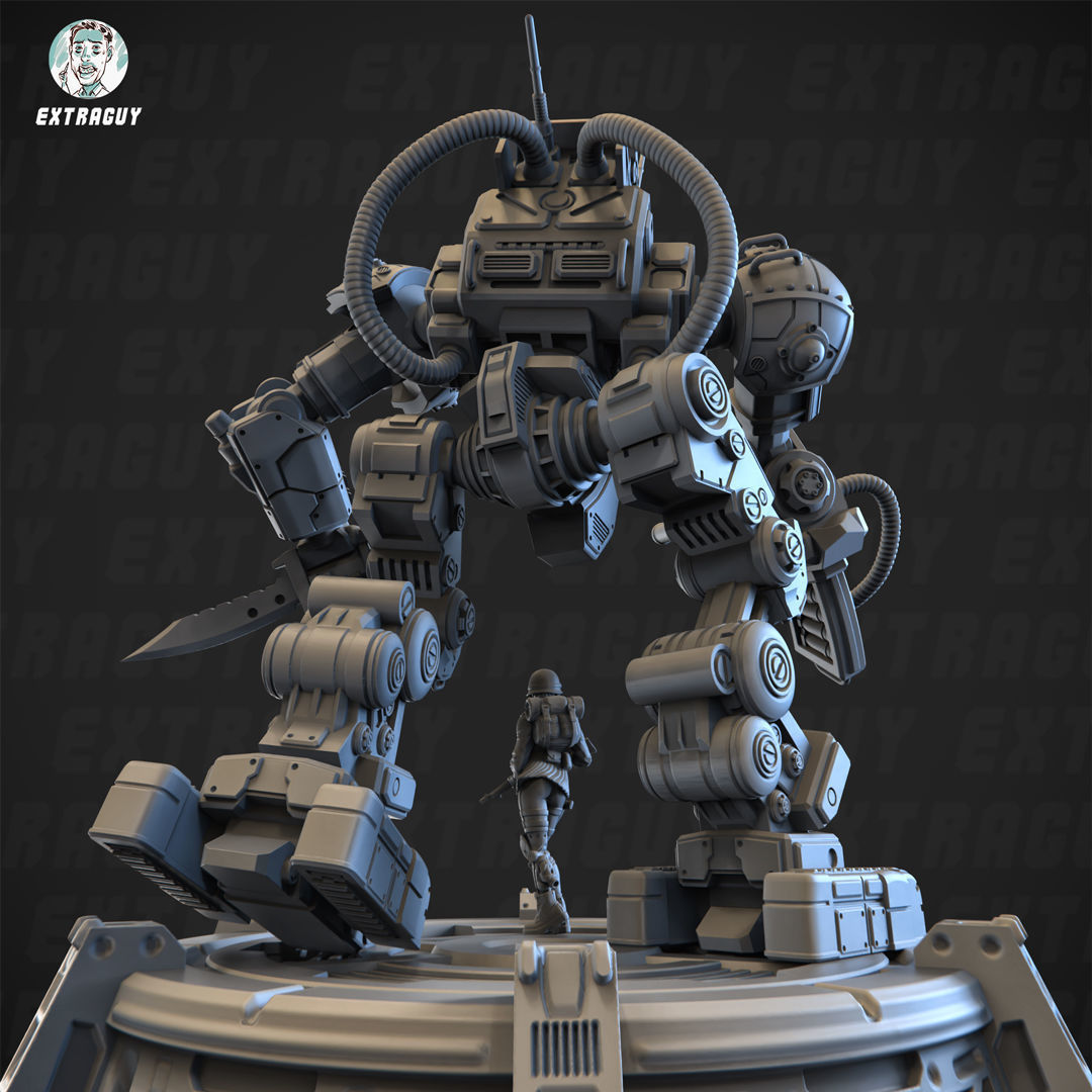 Iron Joe Fighting Mech Poseable Set 100mm 3D print model_3