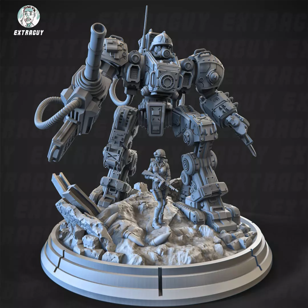 Iron Joe Fighting Mech Static Set 100mm 3D print model_0