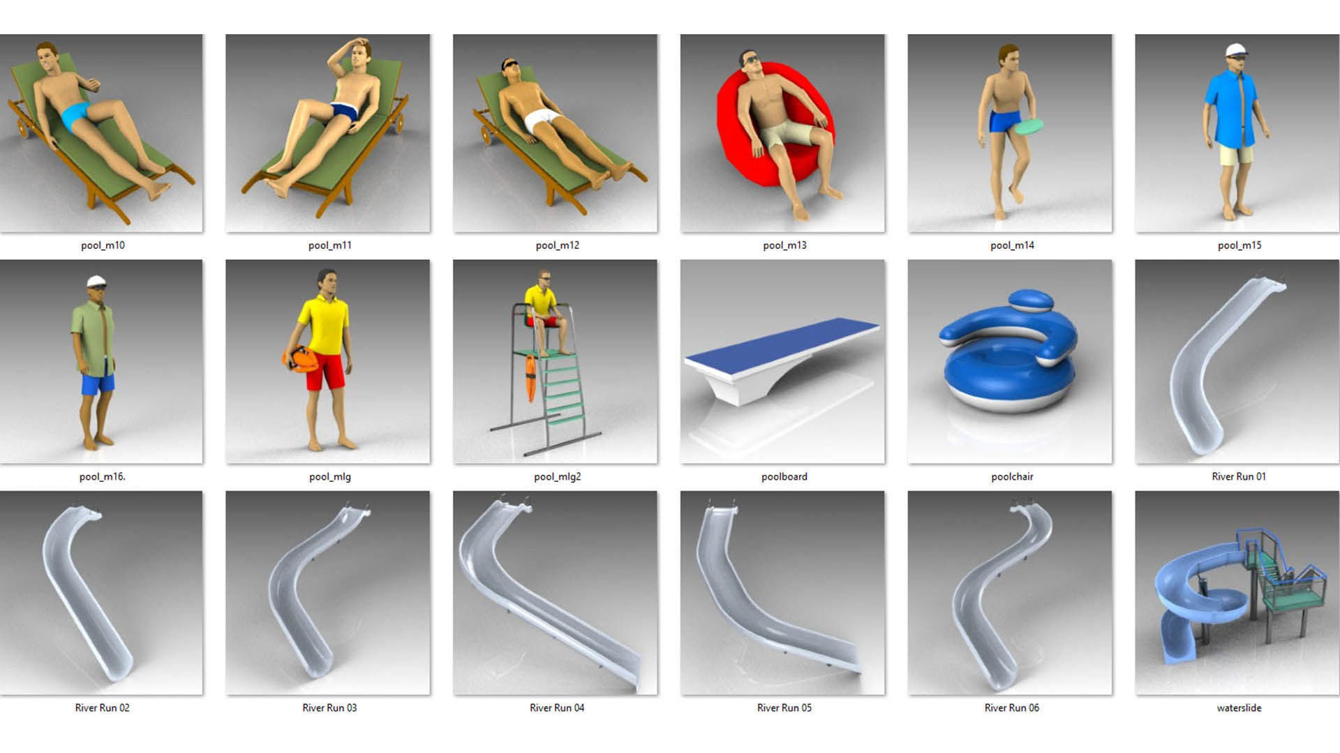 Low Poly Pool People Low-poly 3D model_9