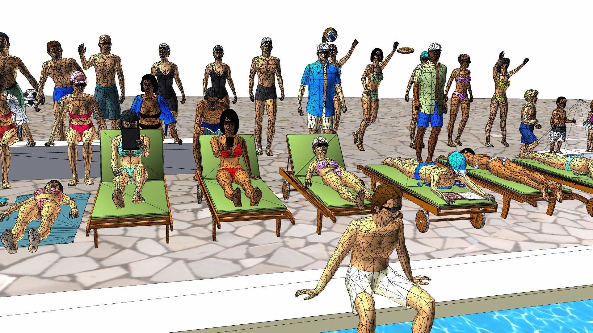 Low Poly Pool People Low-poly 3D model_4