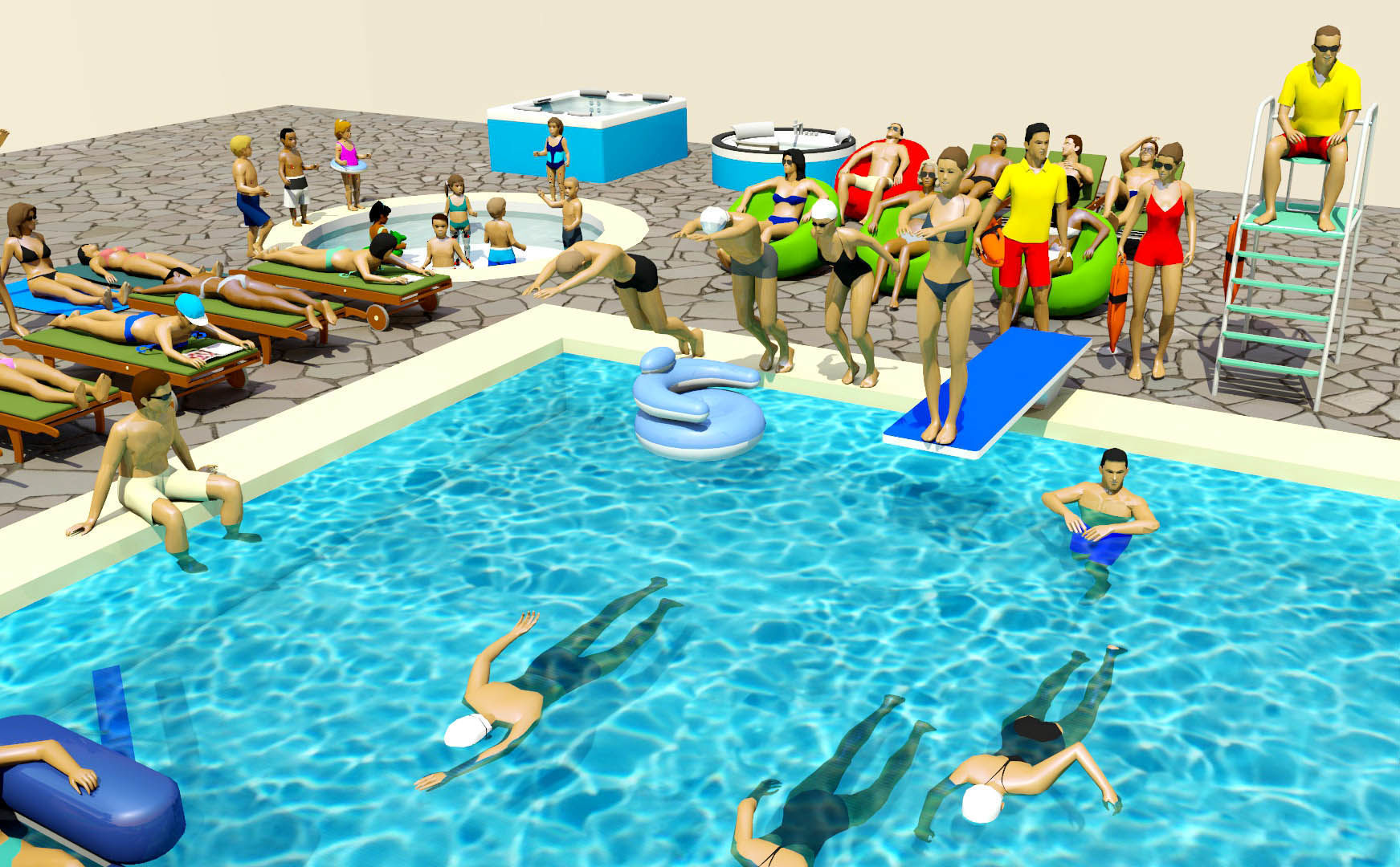 Low Poly Pool People Low-poly 3D model_2