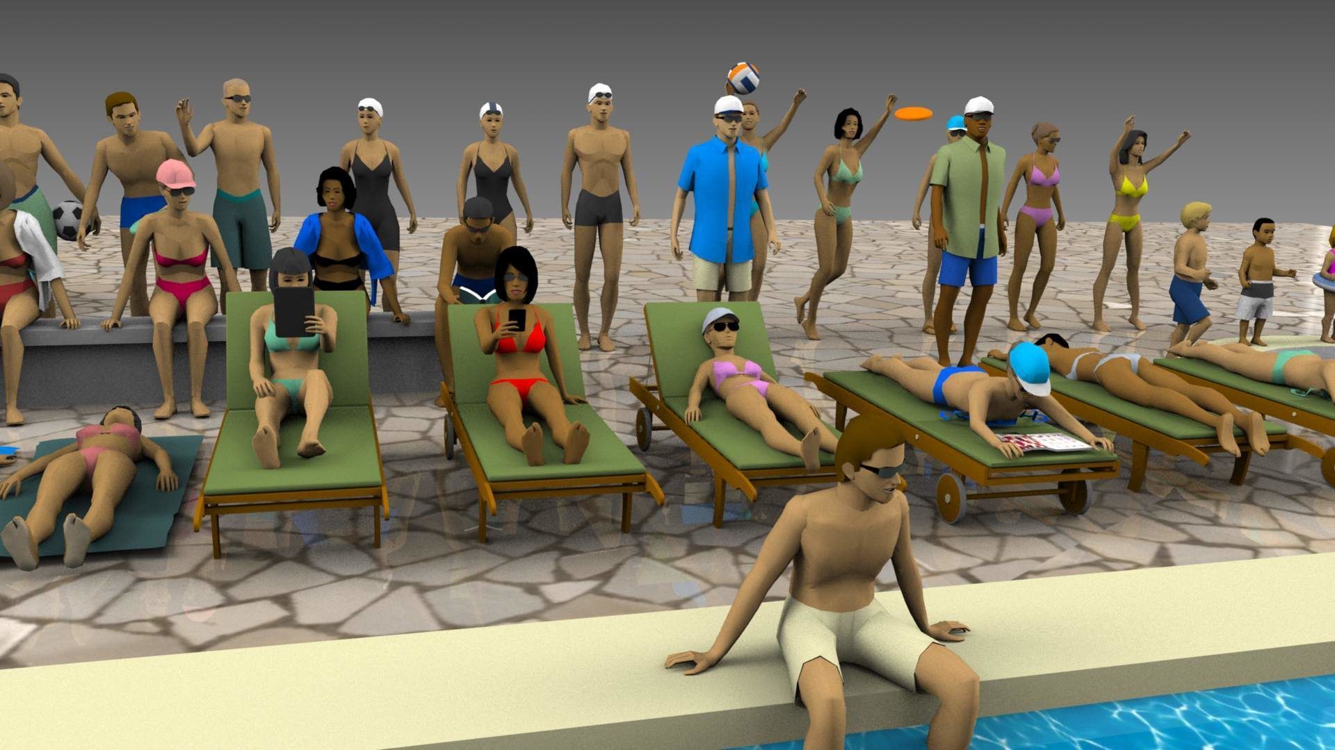 Low Poly Pool People Low-poly 3D model_3