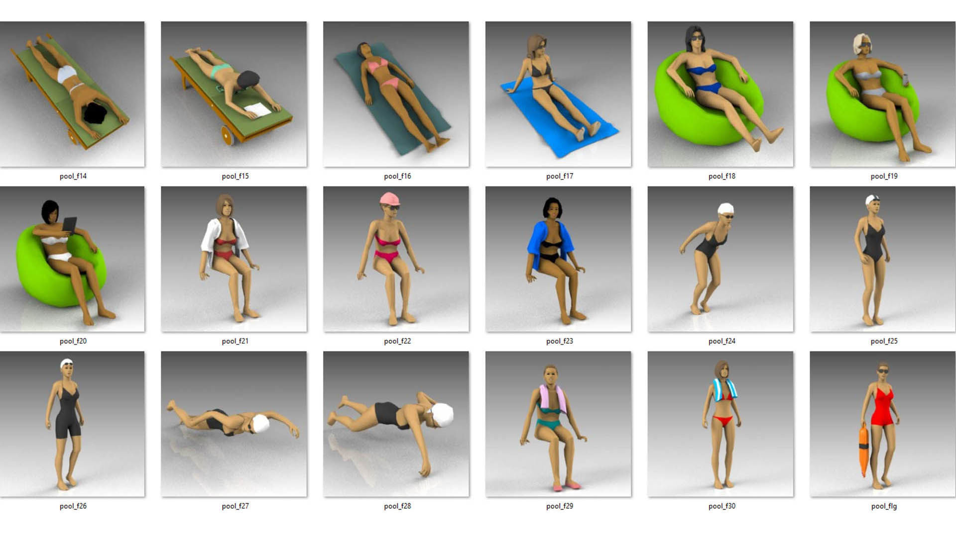 Low Poly Pool People Low-poly 3D model_7