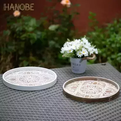 Round wood decorative tray